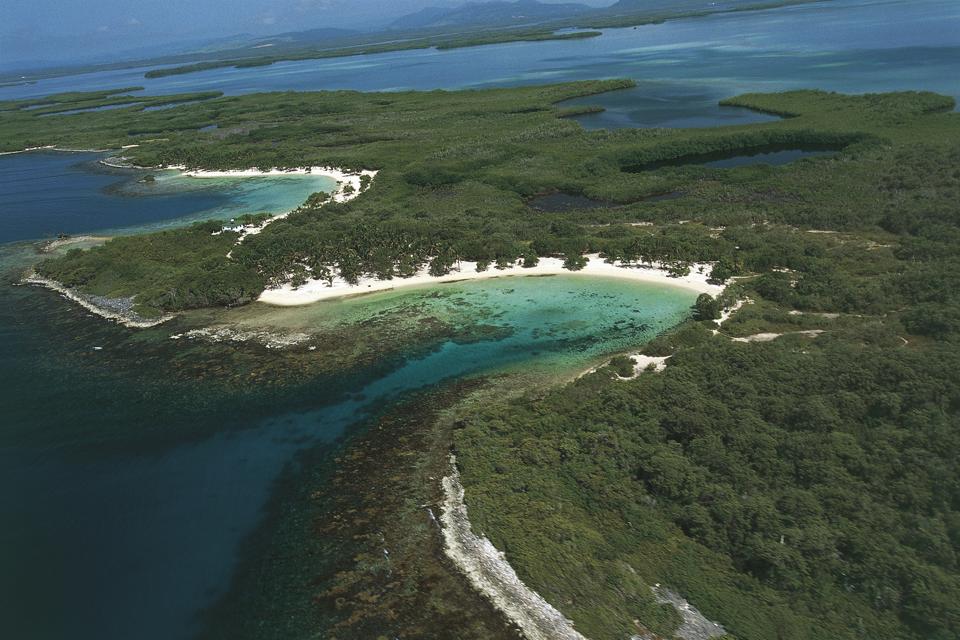Venezuela, Falcon, Morrocoy National Park, one of islands which are part of protected wilderness area, aerial view