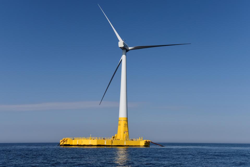 Shows France's first offshore wind turbine