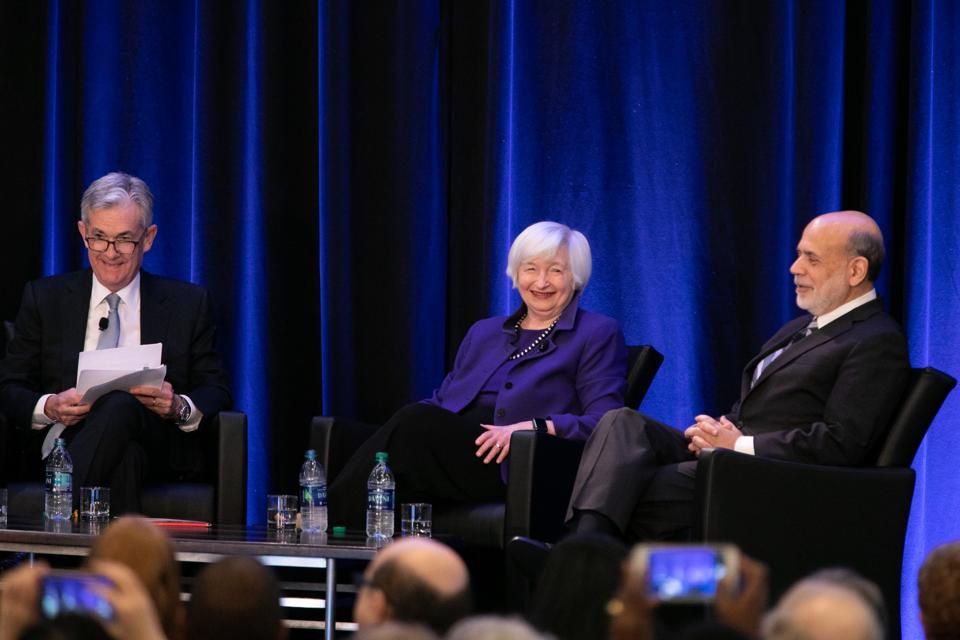 Federal Reserve Chair Jerome Powell, And Former Fed Chairs Bernanke And Yellen Speak At Economic Conference In Atlanta