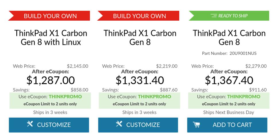 The Linux option isn't buried in the config dialogue for the X1 Carbon Gen 8; it gets standalone option in the spotlight
