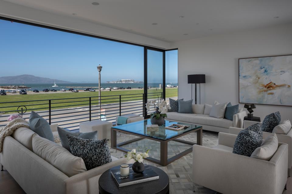 Living room with view of the San Francisco Bay