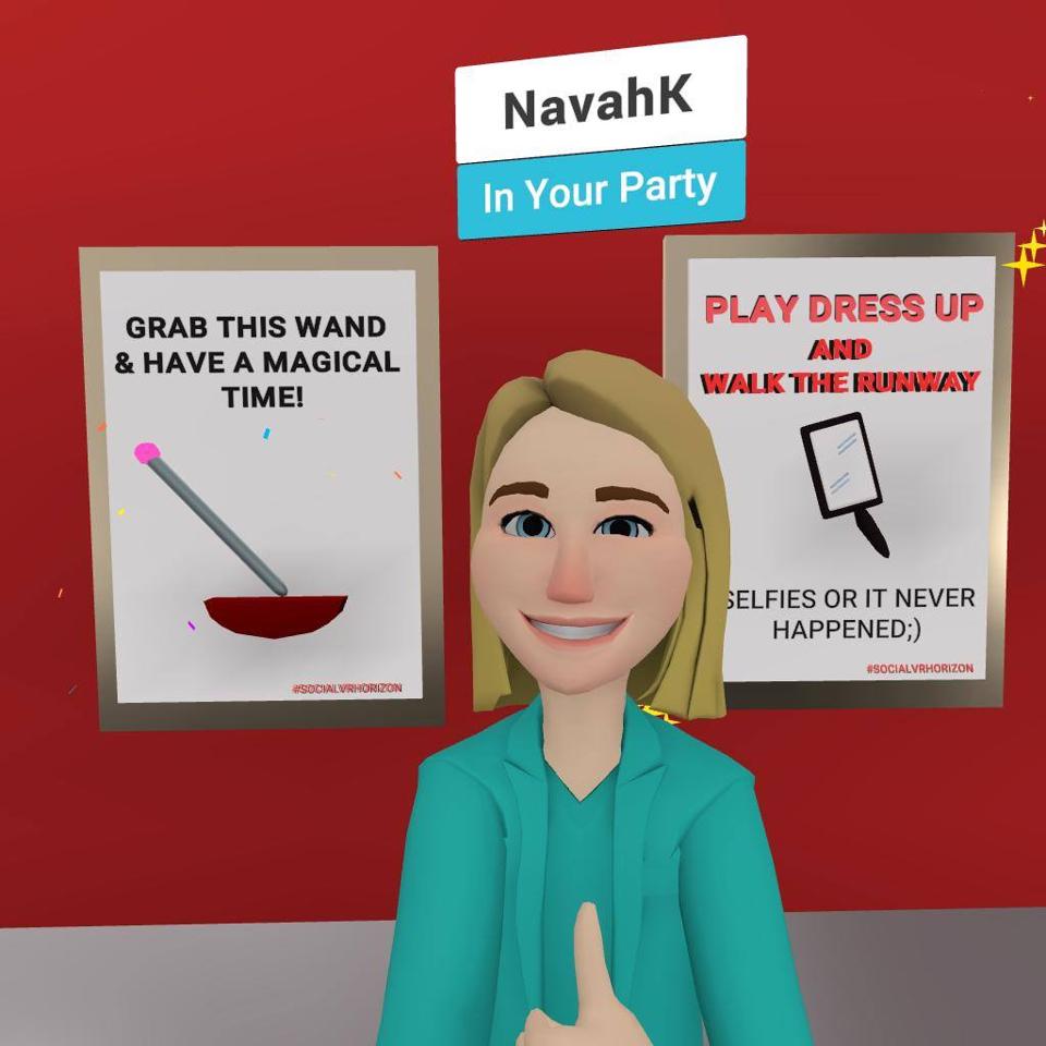 Woman's avatar in virtual reality doing a thumbs up