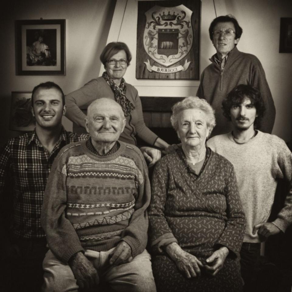 Baricci Family Nello Baricci is second on the left with Francesco Buffi next to him and Federico Buffi on the far right side