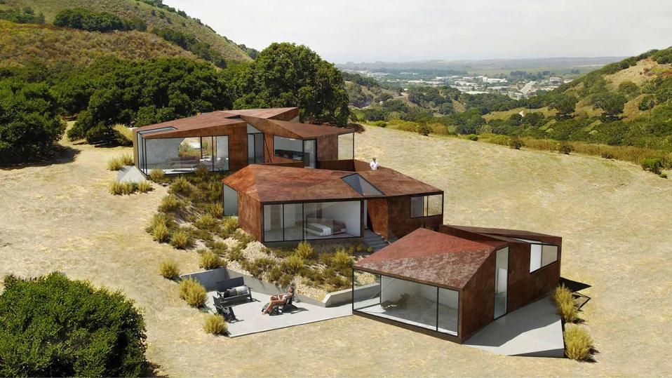 A multi-level home that mimics the irregularity of the topography.