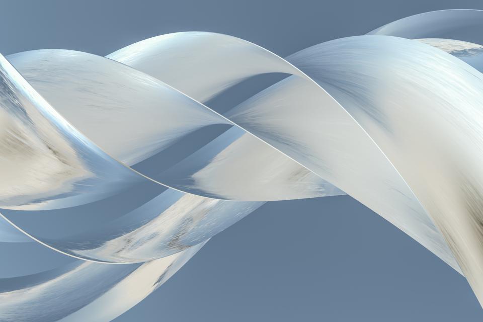 3d rendering, blue metalic wave surface
