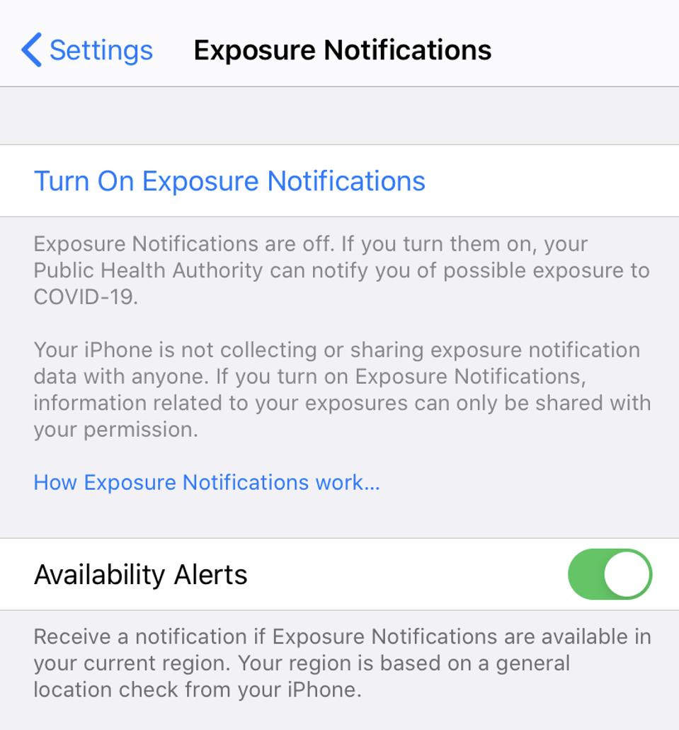 Exposure Notifications on an iPhone