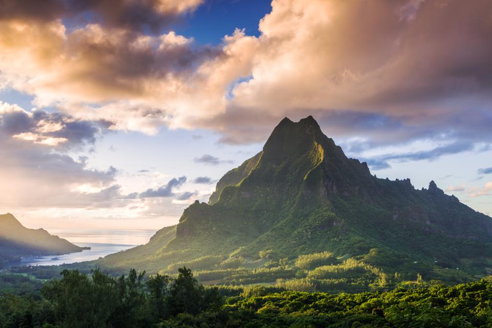 Sunset over Mt Rotui, Moorea, French Polynesia