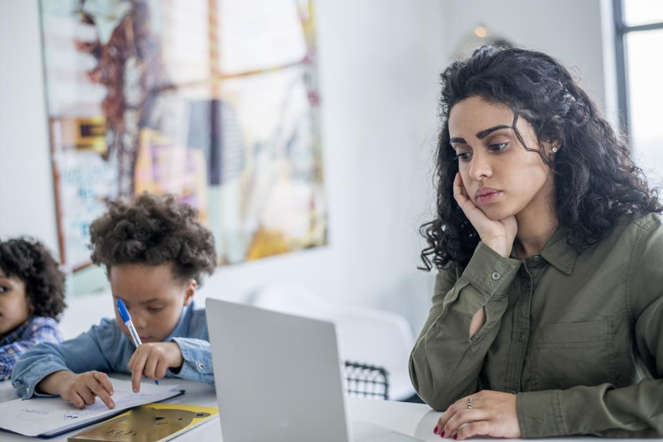 Mother working from home