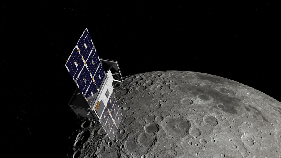 Artist's conception of the CAPSTONE spacecraft in Lunar orbit.