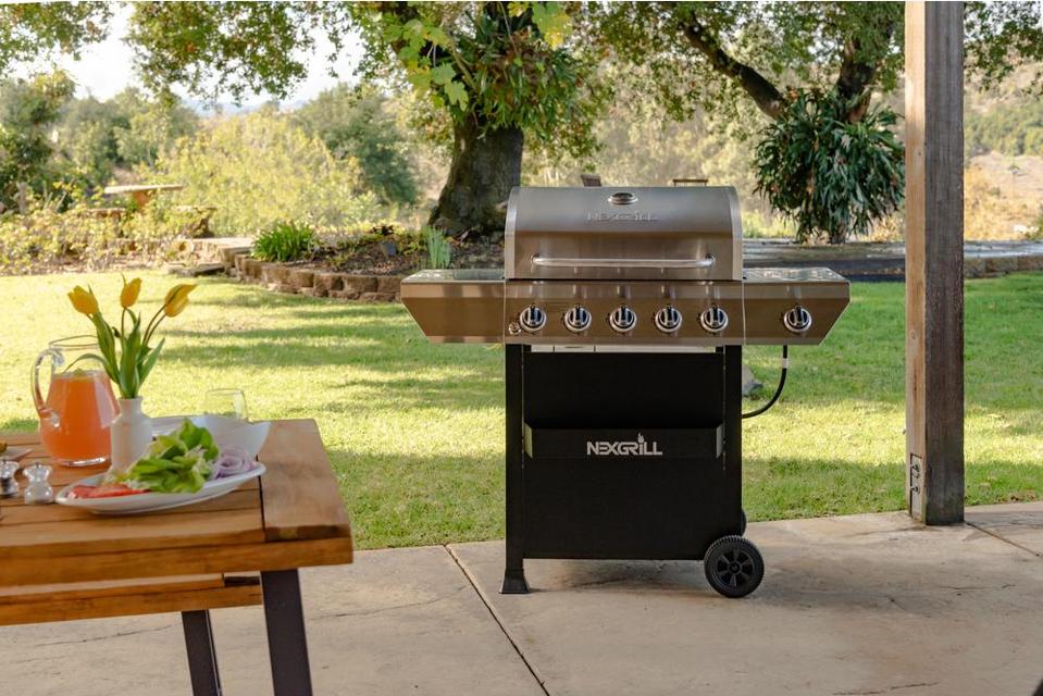 Home Depot NexGrill 5-Burner Propane Gas Grill in Stainless Steel with Side Burner and Condiment Rack
