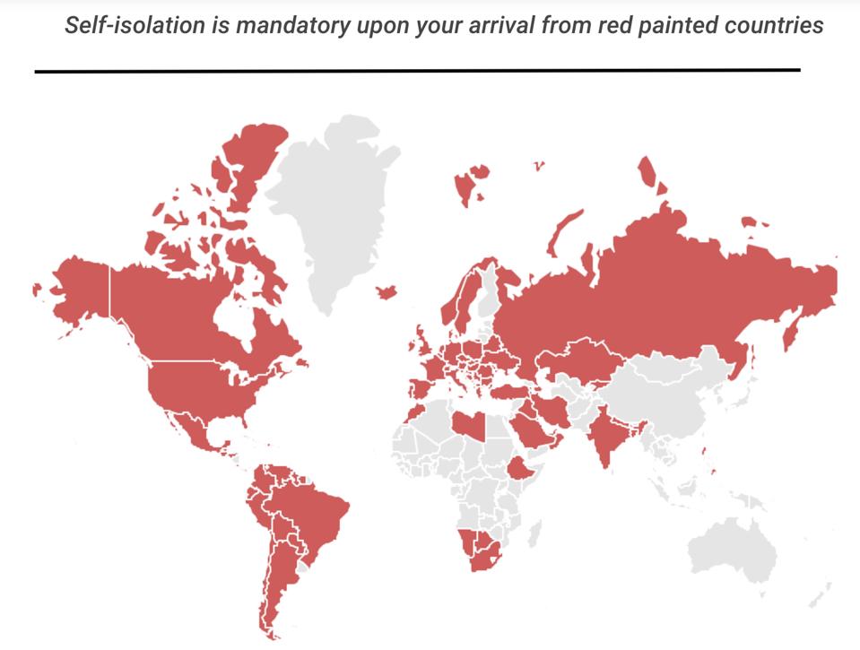Map of red list countries in Europe EU and world travel bans restrictions in Lithuania