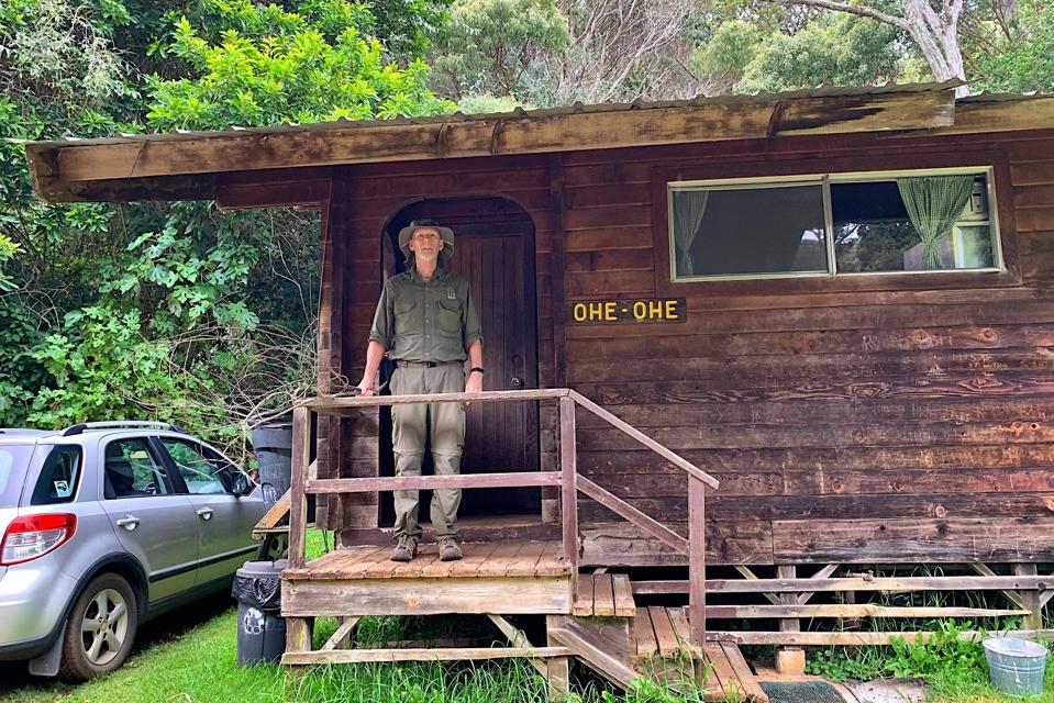 Jack Benzie, Elaine Schaefer's husband, at Kōkeʻe State Park in Kauai.