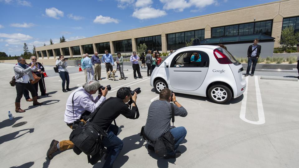 Driverless car parked outside GoogleX in Mountain View