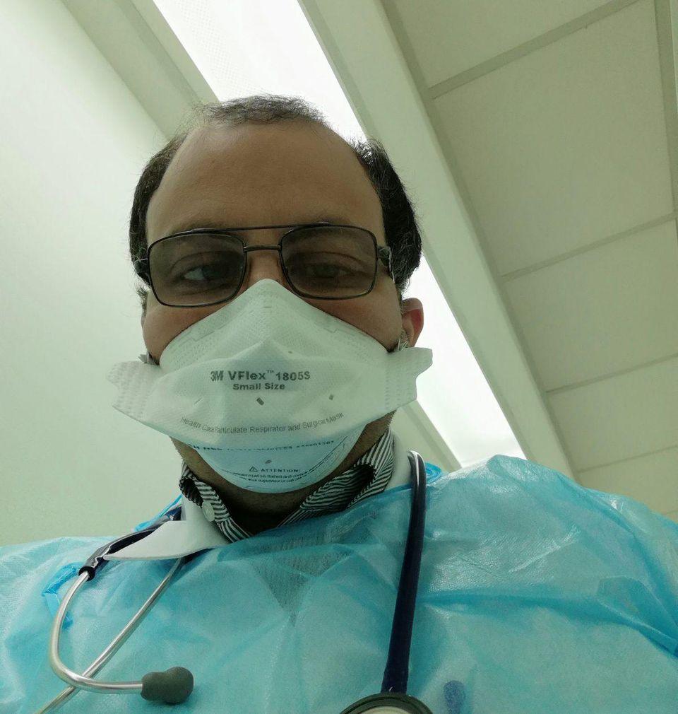 An N95 respirator mask, as shown here, is effective at blocking 95% or more of particles.