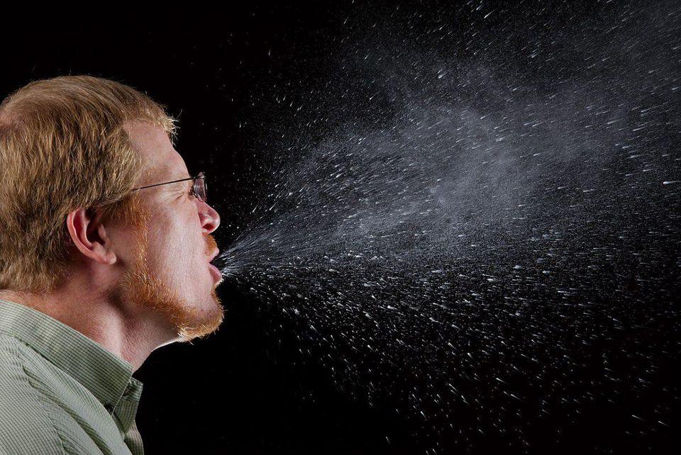 An illustration of the distribution of droplets emerging from a sneeze.