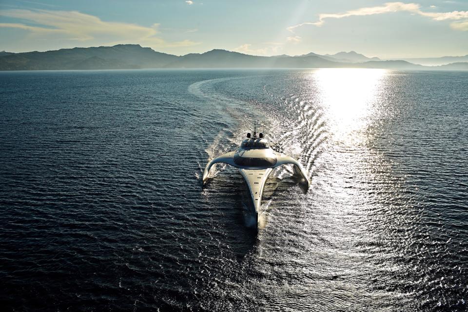 The ADASTRA trimaran yacht sails across the ocean