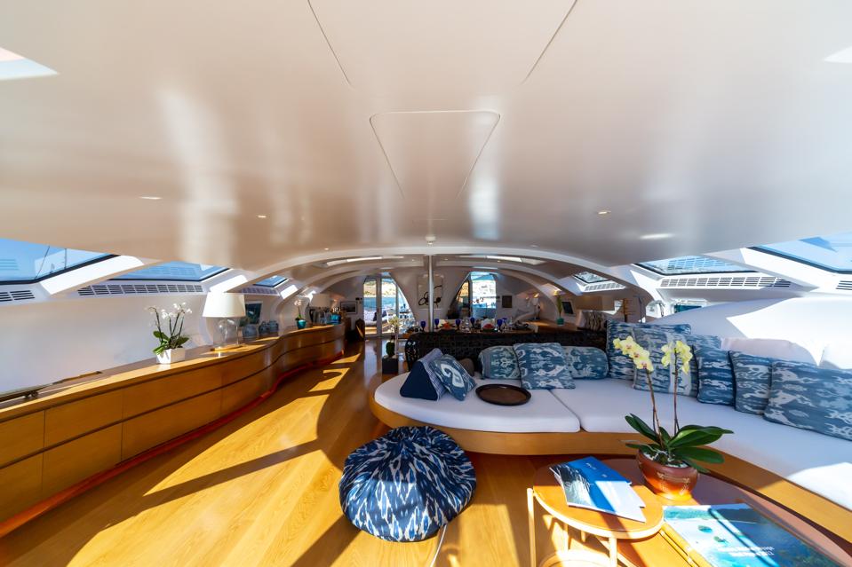 The open-plan interior of the ADASTRA explorer yacht