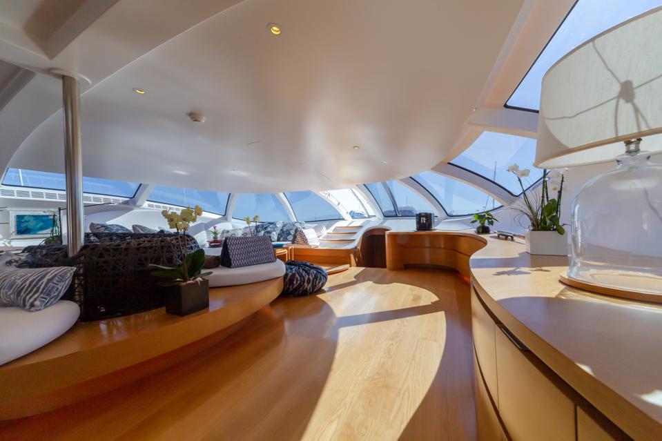 The main deck lounge on the ADASTRA explorer yacht