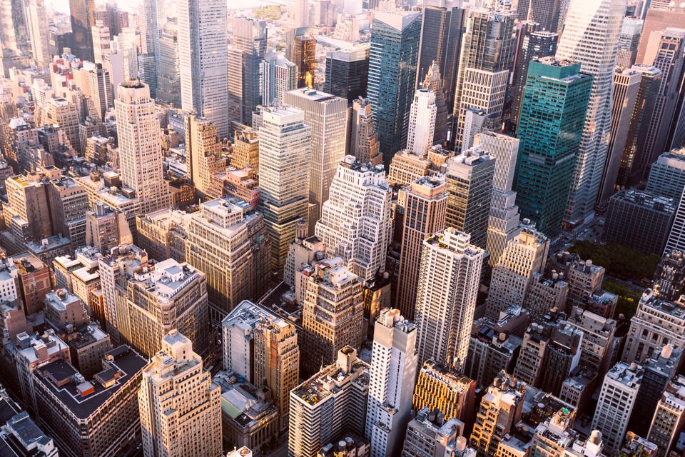 Aerial view of skyscrapers in Midtown Manhattan, New York City, USA
