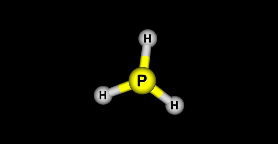 Phosphine molecular structure isolated on black background.