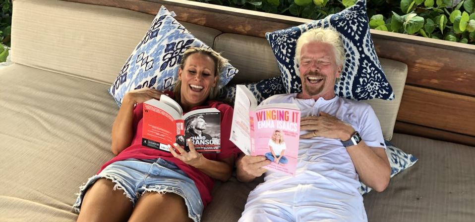 Emma Isaacs and Sir Richard Branson reading Winging It