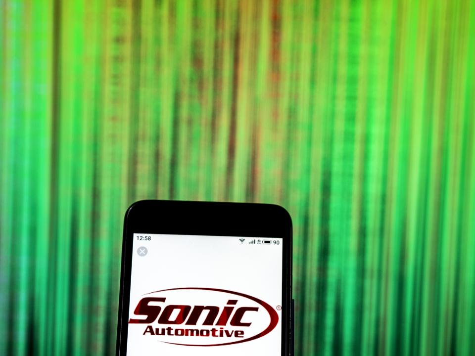 Sonic Automotive Automobile company logo seen displayed on a