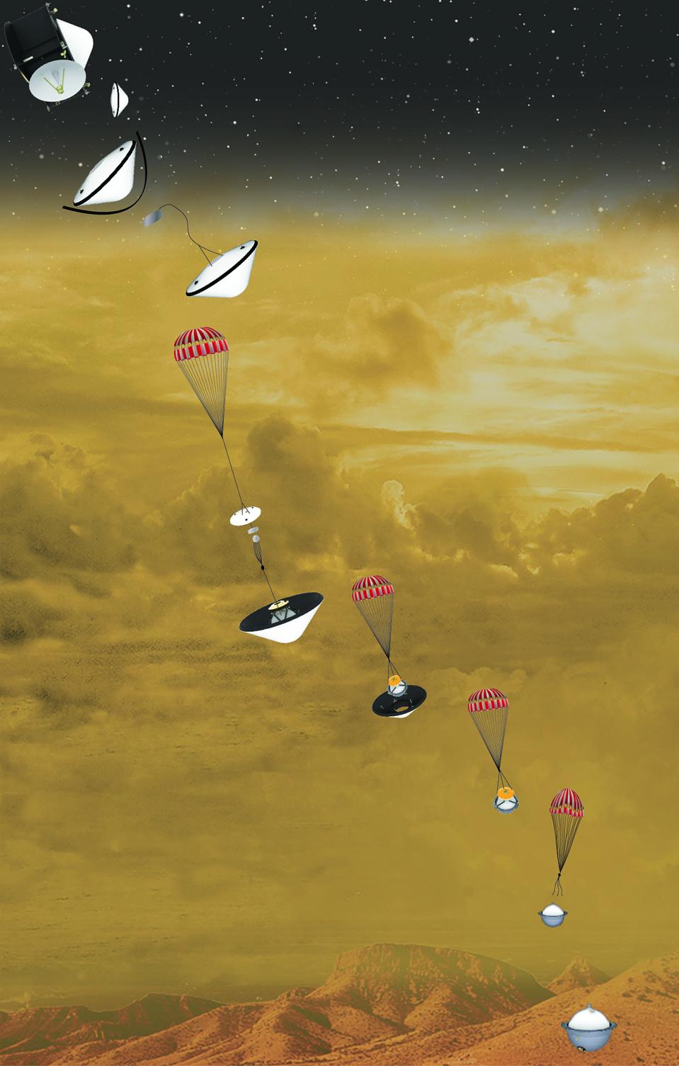 Artist's concept of DAVINCI probe descent stages.