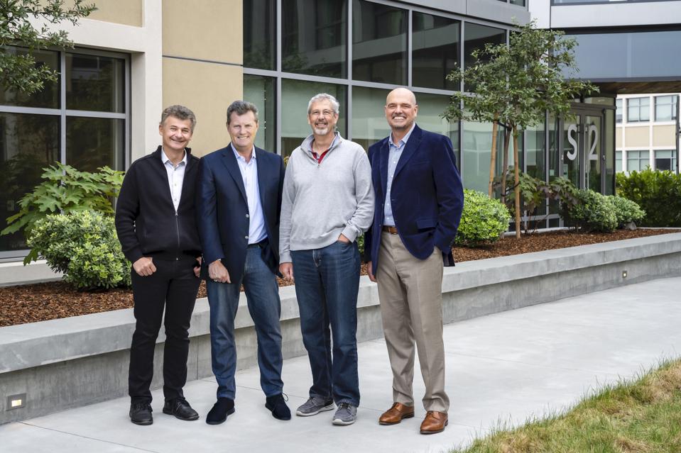 Snowflake CEO Frank Slootman, second from left, and cofounder Benoit Dageville.