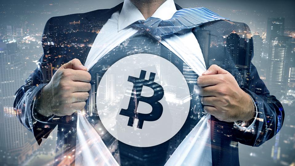 Bitcoin businessman double exposure
