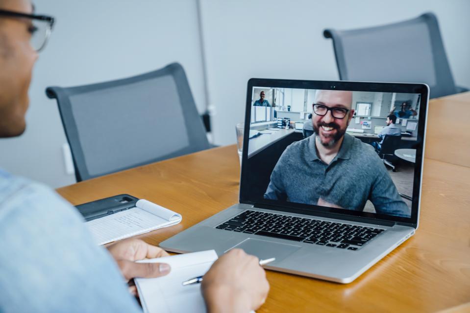 Businessmen on video conference