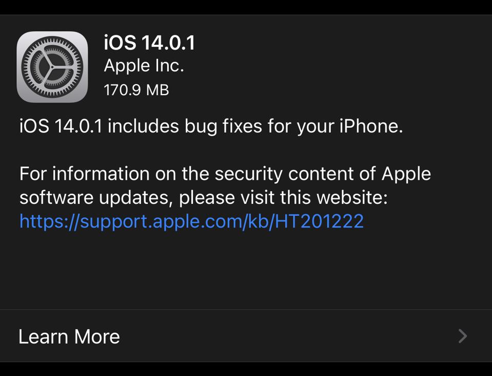 Apple releases an update to iOS 14. Already.