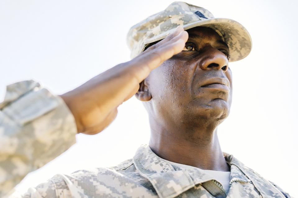 Black soldier saluting