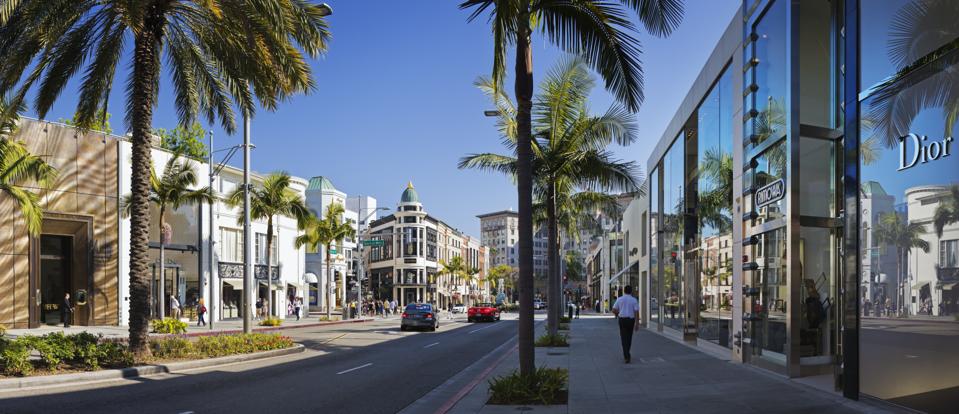 Exclusive boutiques and shops on Rodeo Drive.