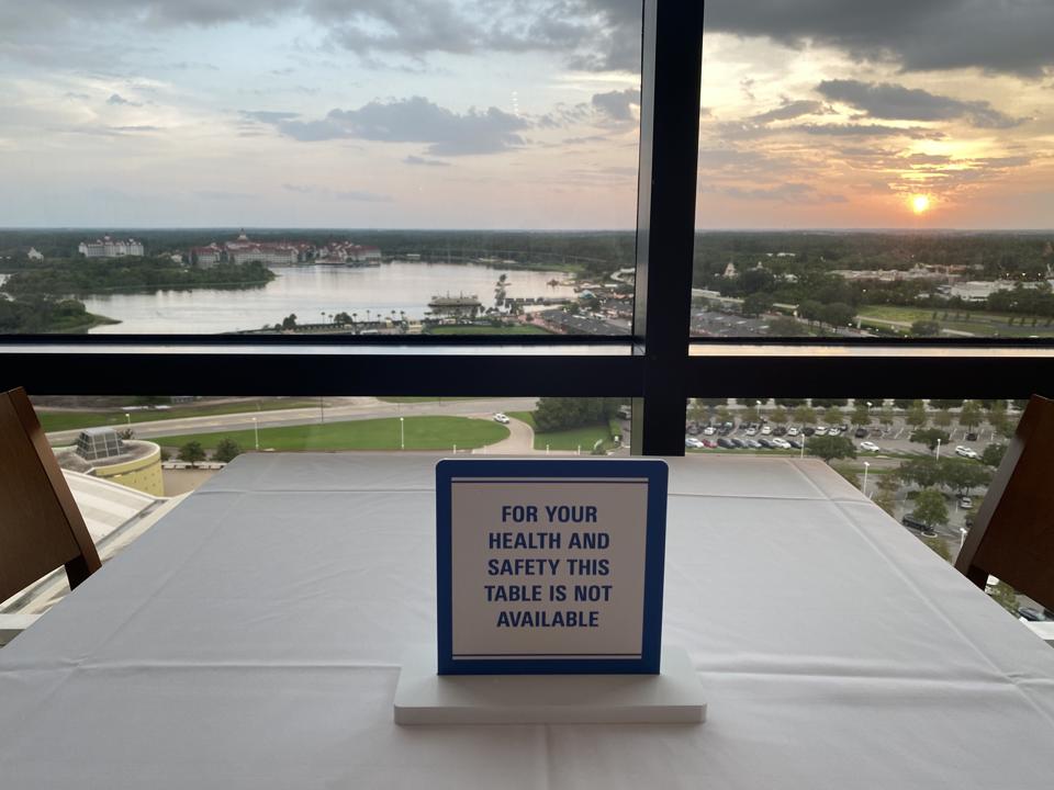 The open Disney restaurants are blocking off tables to ensure social distancing