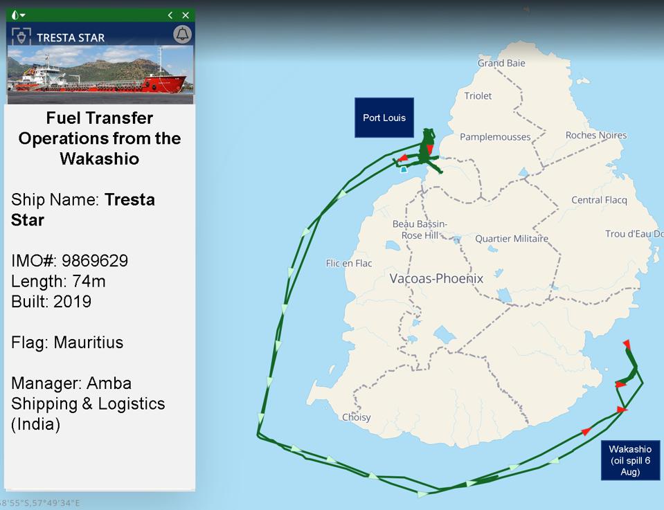 Mauritius-flagged oil tanker ship, the Tresta Star was built last year and is the newest oil ship in Mauritius' fleet.