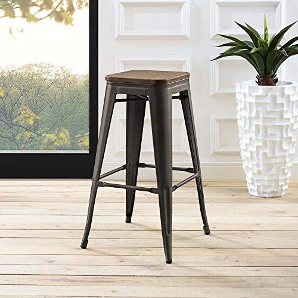 Modway Promenade Industrial Modern Aluminum Backless Bistro Bar Stool 