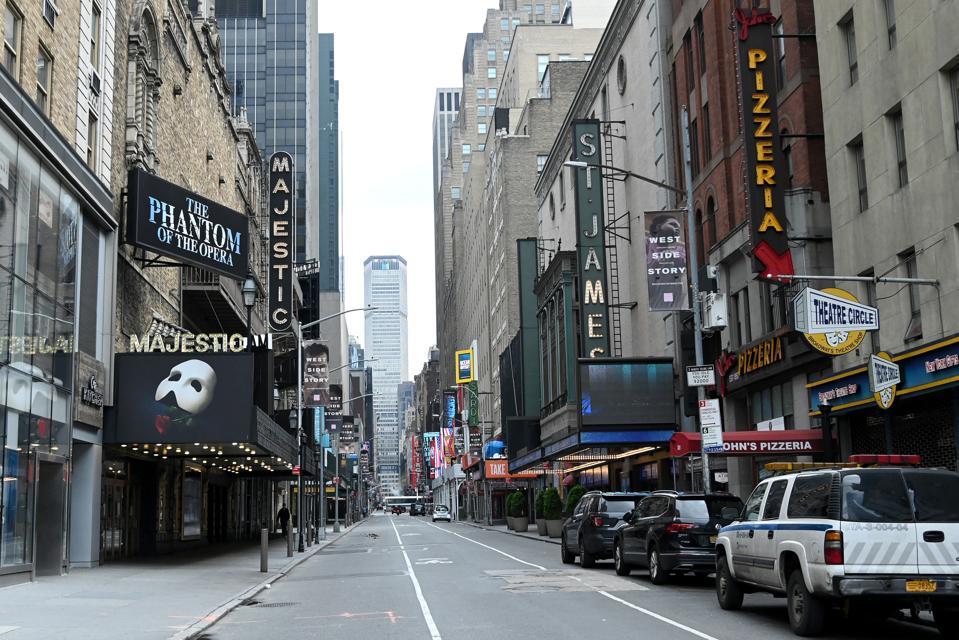 Atmosphere outside the Majestic Theatre on April 08, 2020