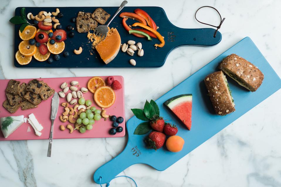 cheese boards and tapas on a marble background