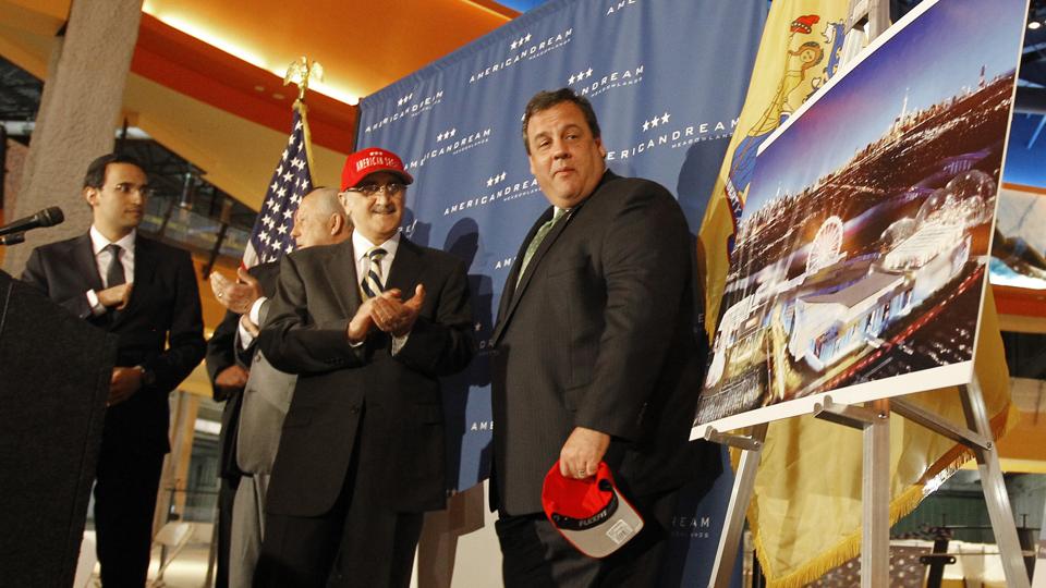 N,J, governor Chris Christie and Tripe Five executives at the unveiling of the American Dream plan in 2011.