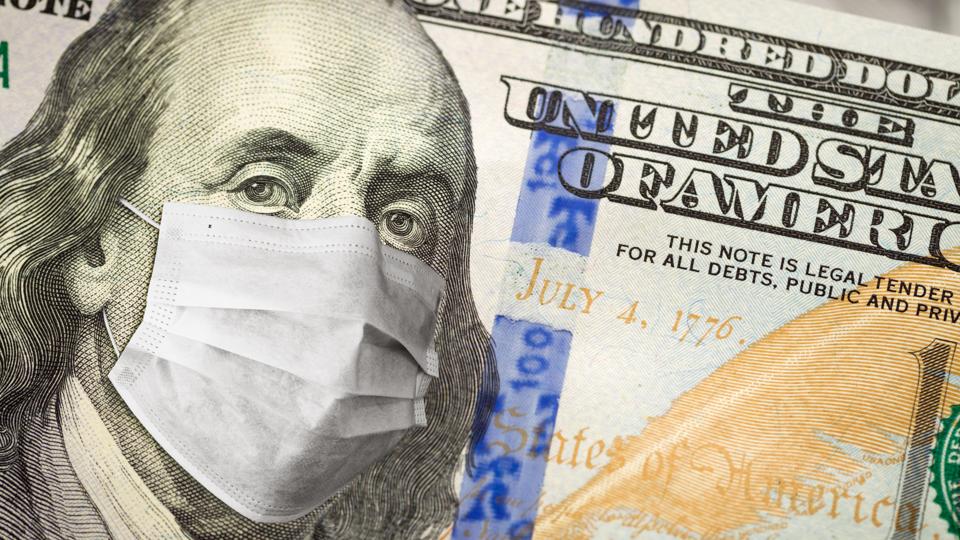 One Hundred Dollar Bill With Medical Face Mask on George Washington