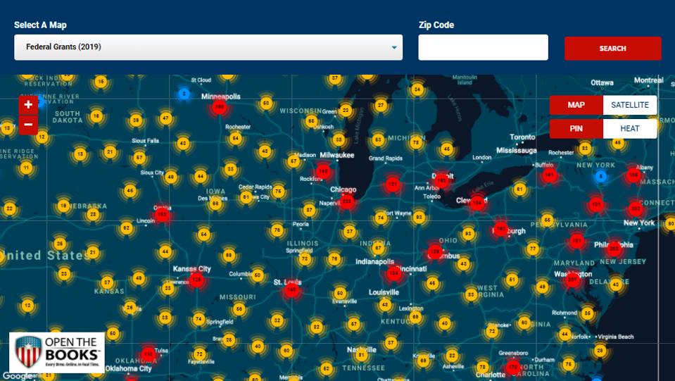 Federal grants map 2017-2019 compiled by OpenTheBooks.com.