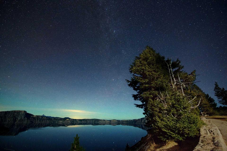 Stars reflected in Crater Lake National Park