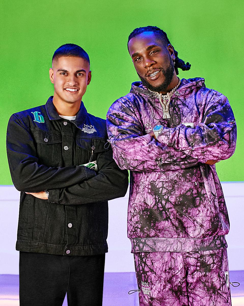 boohooMAN CEO Samir Kamani with Burna Boy.