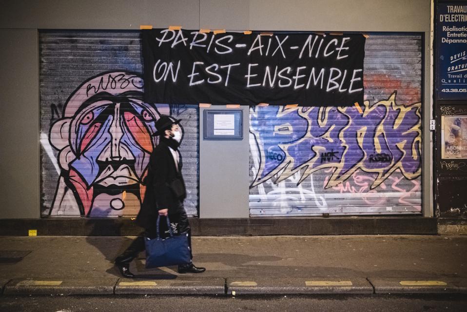 Bar Owners Paris France Protest Against New COVID-19 Measures forcing closure