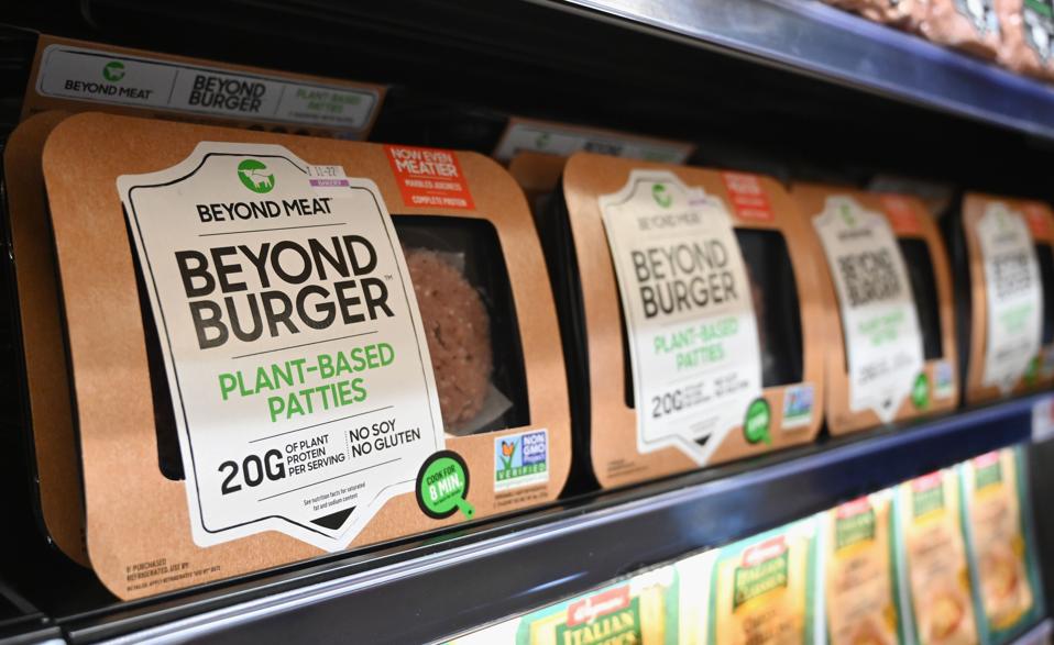 Beyond Burger meat-free products on a supermarket shelf.