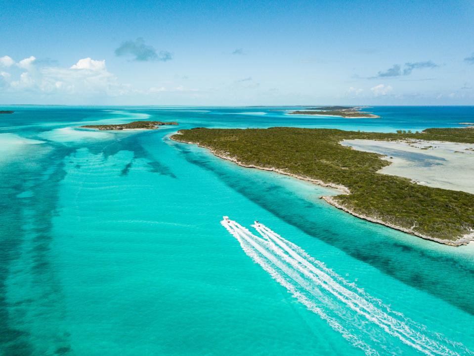 drone bird view of exuma in the bahamas holiday tourism beach ocean vacation covid