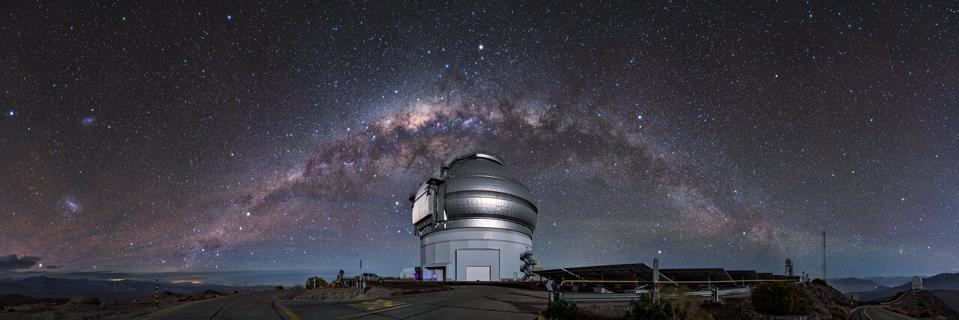 Gemini South, sitting on the summit of Cerro Pachón in Chile. It is the southern member of the pair of 8.1-meter telescopes, which together comprise the international Gemini Observatory, a Program of NSF's NOIRLab.