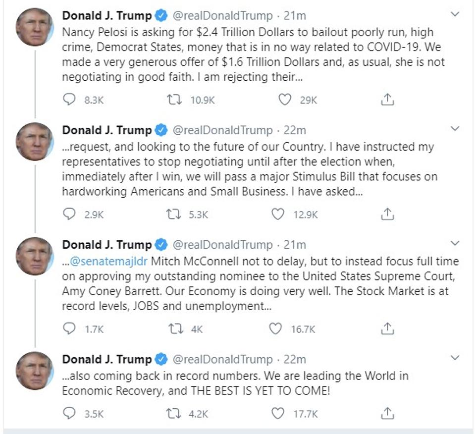 Stimulus Update President Trump Ends Stimulus Package Negotiations Between Mnuchin And Pelosi