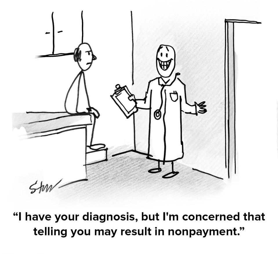 The doctor talking to a patient about payment.