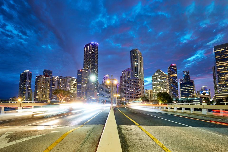 Downtown Miami Brickell at dusk
